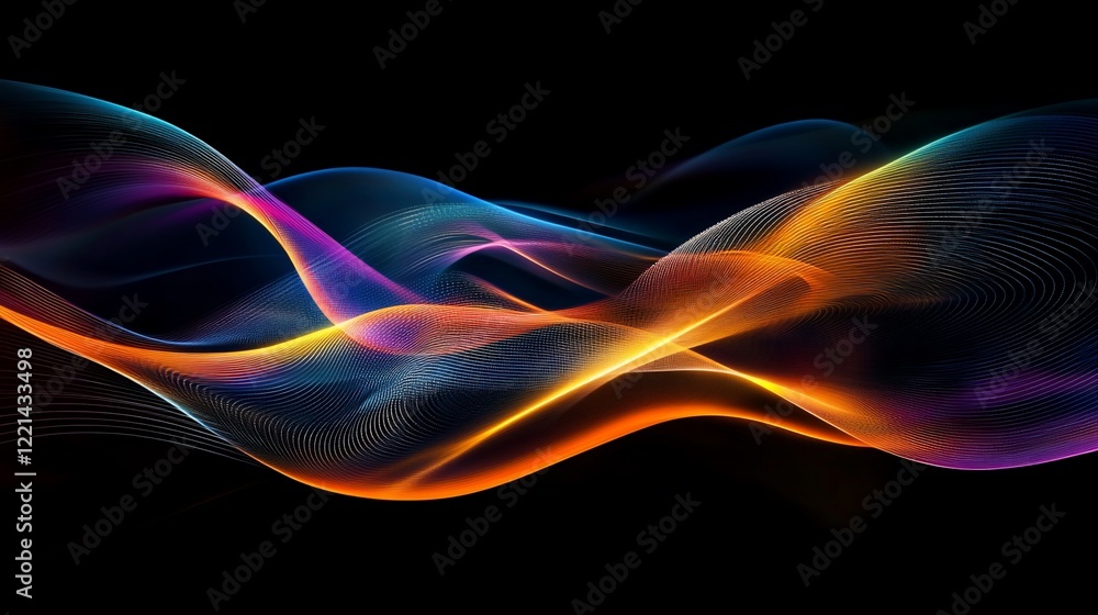 Poster abstract glowing lines create a vibrant and dynamic wave pattern against a dark backdrop
