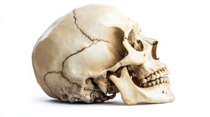 Human skull on plain background