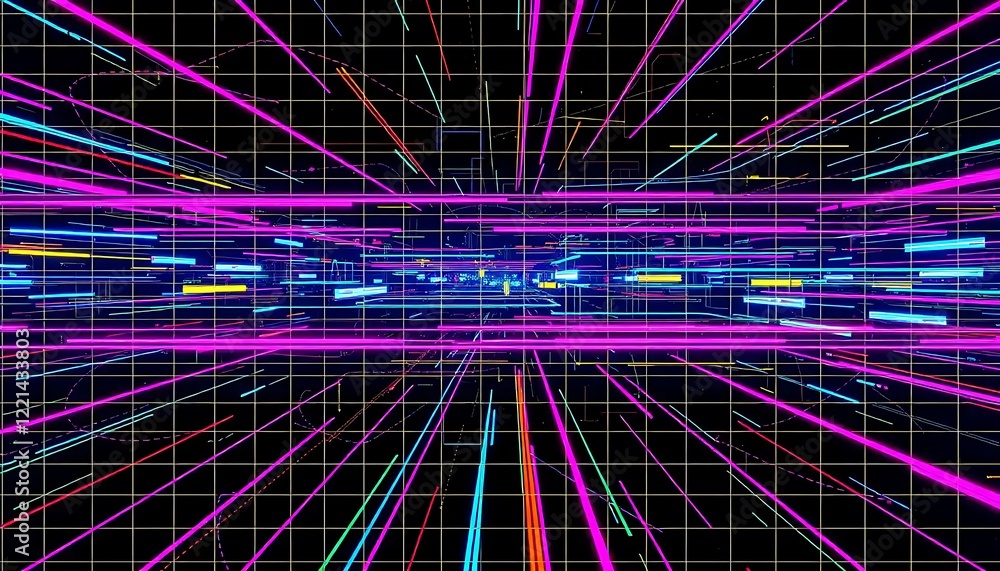 Poster neon grid lines create a futuristic abstract scene