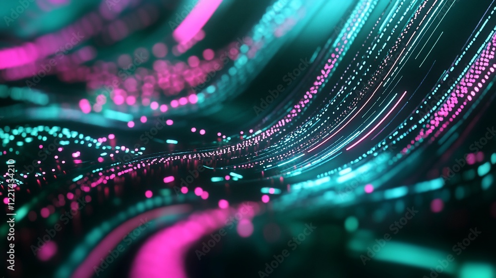 Poster abstract glowing lines and dots in motion creating a futuristic background design