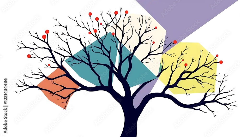 Poster abstract bare tree with colorful geometric shapes
