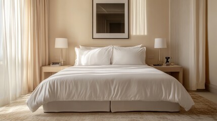 Cozy Modern Bedroom With Natural Light and Minimalistic Decor Featuring a Large Bed and Serene Ambiance