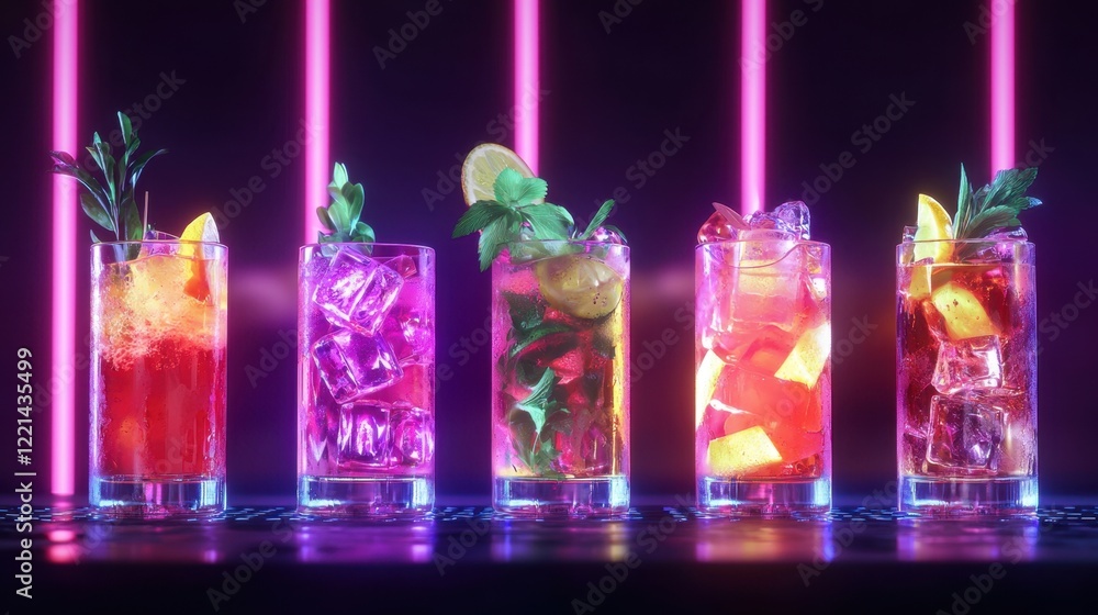 Aufkleber a row of colorful drinks with ice cubes in them