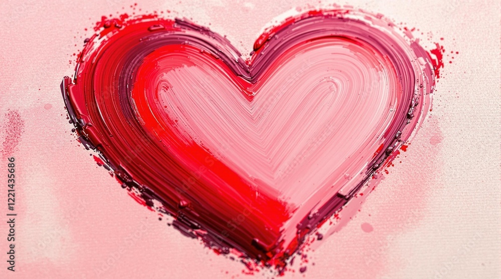 Aufkleber a large, abstract heart shape that is painted in shades of red and pink. the heart appears to be mad