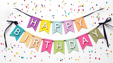 festive birthday banner with colorful flags and confetti