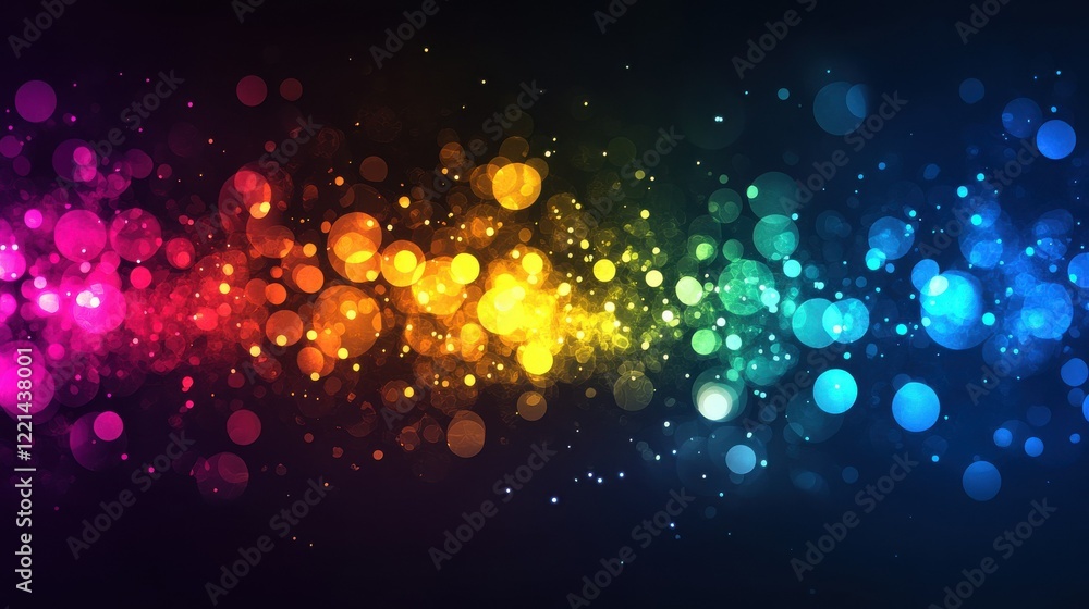Poster vibrant multicolored abstract bokeh lights on dark background