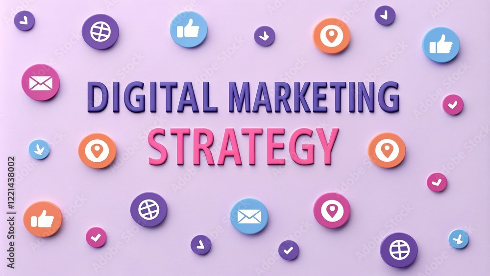 Poster digital marketing strategy visual representation - a creative layout showcasing digital marketing el