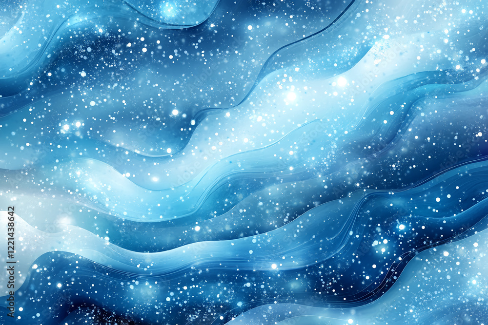 Poster abstract blue and white wave design with glowing particles and smooth texture