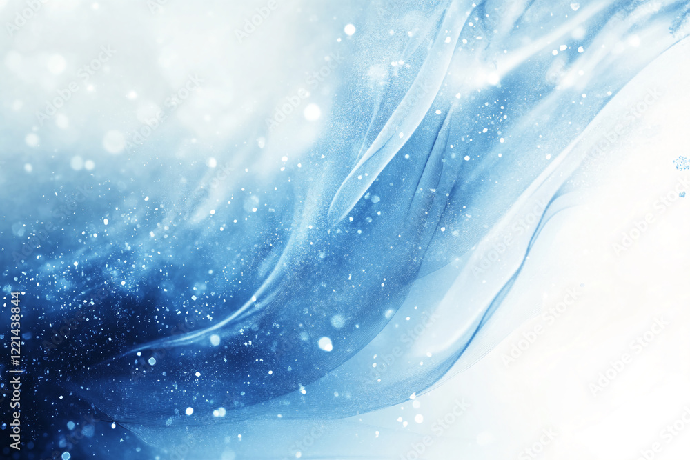 Poster Abstract blue wave with glowing particles in a soft blurred background