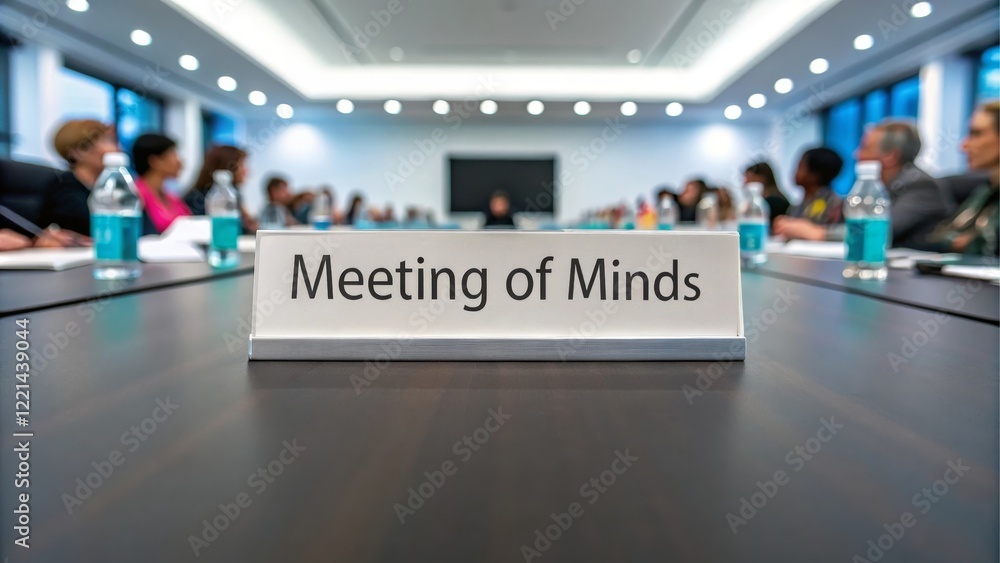 Poster engaging collaboration at meeting of minds conference table - a dynamic conference setting showcasin