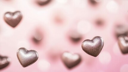 Fototapeta premium Subtle pink ombr backdrop floating metallic hearts creating an elegant Valentines Day theme perfect for romantic branding festive holiday decor or loveinspired designs