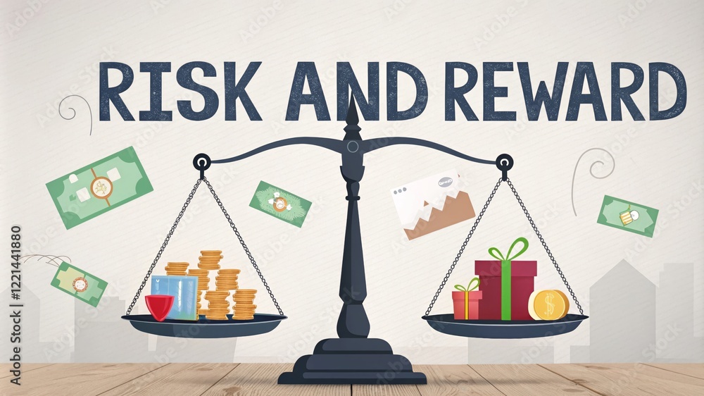 Aufkleber risk and reward balancing conceptual illustration - a visual representation of risk and reward using