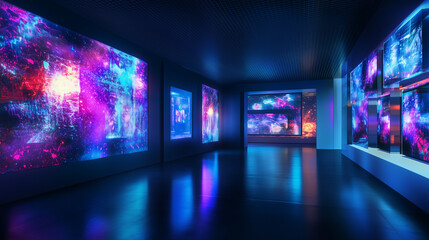 光と色彩が融合した未来的デジタルアート展示空間