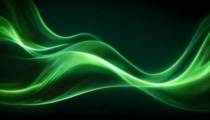 Neon Wave abstract background, Isolated on a dark background, Green Neon wave with glow, Technology, network, internet concept