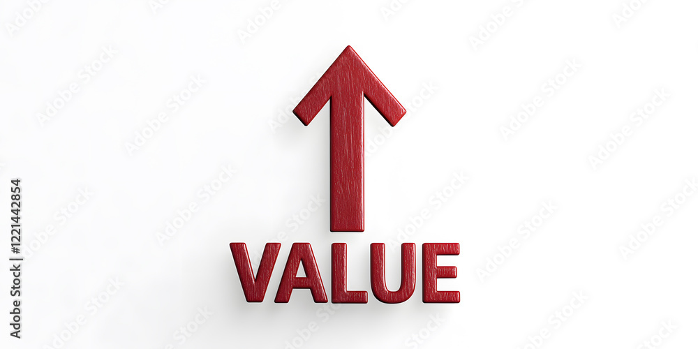 Poster red arrow pointing upwards next to the word value, signifying growth and increase in value.