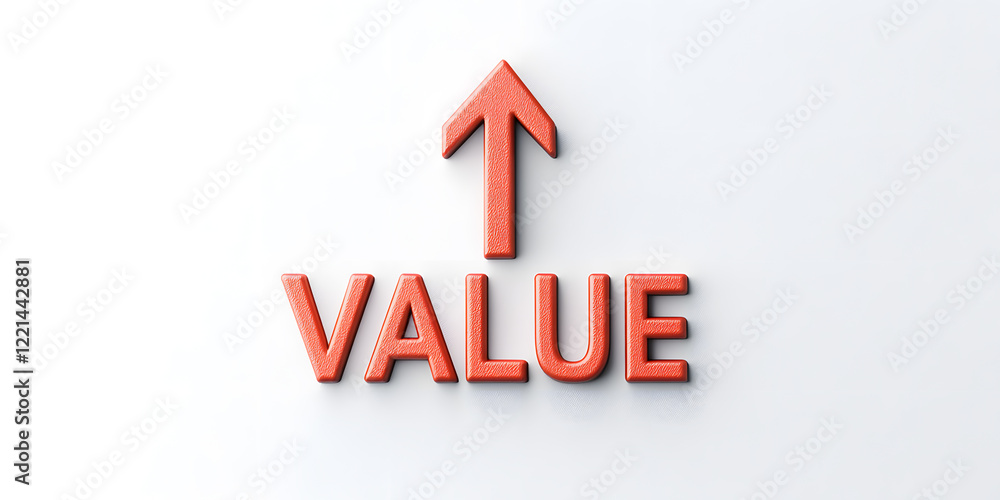 Poster increase value: a conceptual image illustrating the upward trend and growth of value. red letters an