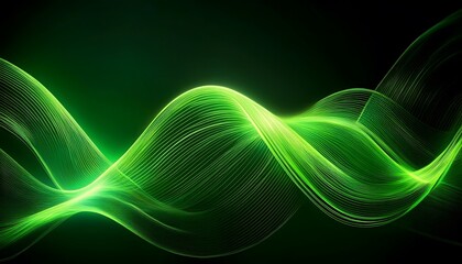Naklejka premium Neon Wave abstract background, Isolated on a dark background, Green Neon wave with glow, Technology, network, internet concept