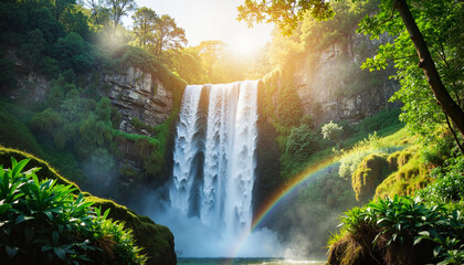 Upward flowing waterfall in dense jungle, nature's wonder