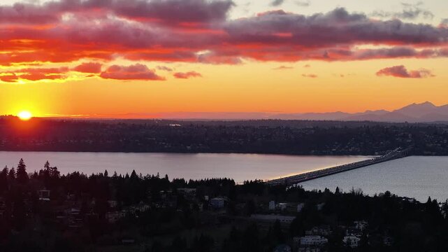 I-90 floating bridge at sunset