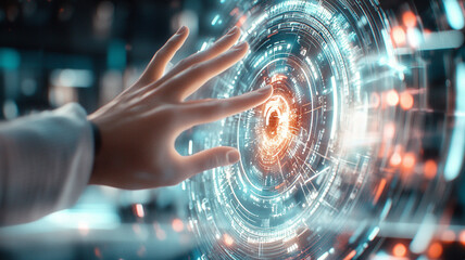 Hand Interacting With a Glowing Digital Orb A Futuristic Technological Concept
