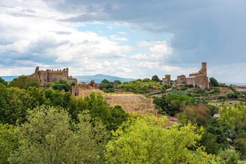 Lavello Tower and ruins of ancient castle are standing out in the skyline of Tuscania, a charming...