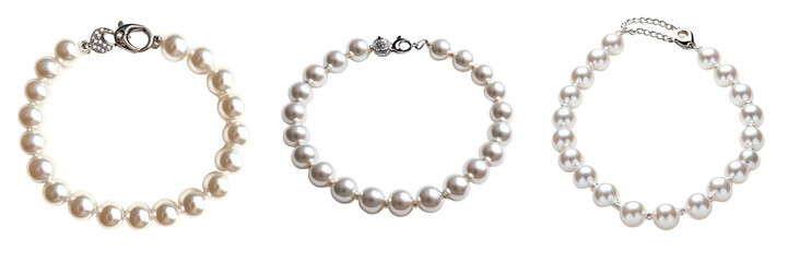 Obraz premium A Set of Stylish Pearl Necklaces with Intricate Clasps Isolated on Transparent Background