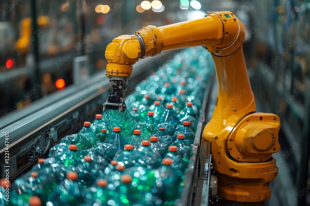Aufkleber artificial intelligence-powered robotic arm sorting recyclable materials in modern recycling plant