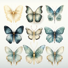 Obraz premium Artistic collection of detailed watercolor butterflies featuring soft color variations for artistic decor and design