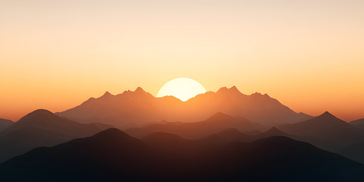 Sunset over majestic mountain range. Golden hour light bathes the peaks in warm hues, creating a breathtaking landscape. - Powered by Adobe