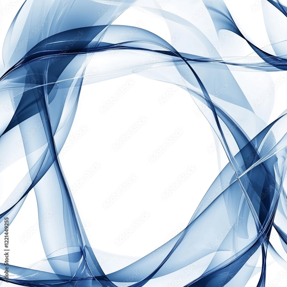 Poster Blue abstract transparent waves with fluid motion and dynamic patterns on a white background