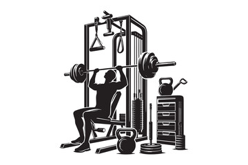  Gym workout instrument silhouette with white background