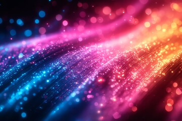 Obraz premium Bright Glowing Fiber Optic Cables Illuminated Close-Up View for Technology Backgrounds and Connectivity Concepts
