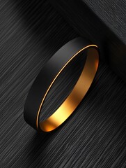 Elegant Black and Gold Ring Displayed on Textured Surface Highlighting Modern Design and Craftsmanship in Jewelry