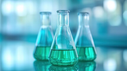 Colorful Laboratory Glassware with Green Liquids