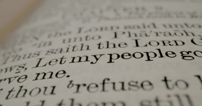 Holy Bible Macro Text Exodus 9 1 Let My People Go Pan Right