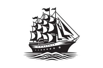 Ship silhouette vector with white background