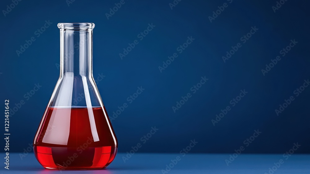 Poster red liquid in erlenmeyer flask: a classic erlenmeyer flask filled with vibrant red liquid stands on 