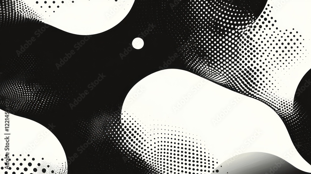 Poster abstract black and white shapes flow with dotted patterns. art background or design element