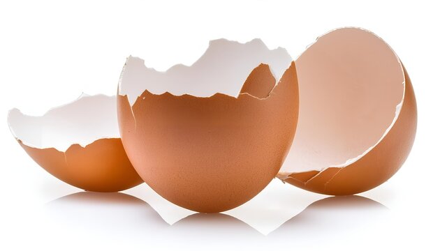 A cracked eggshell with its jagged edges and delicate texture, isolated on a white background. Ideal for culinary, natural, or creative design themes.