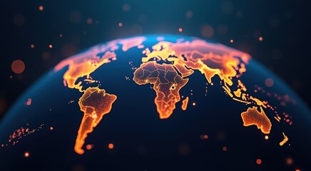 Fototapeta premium Arafed image of a glowing world map with a blue background