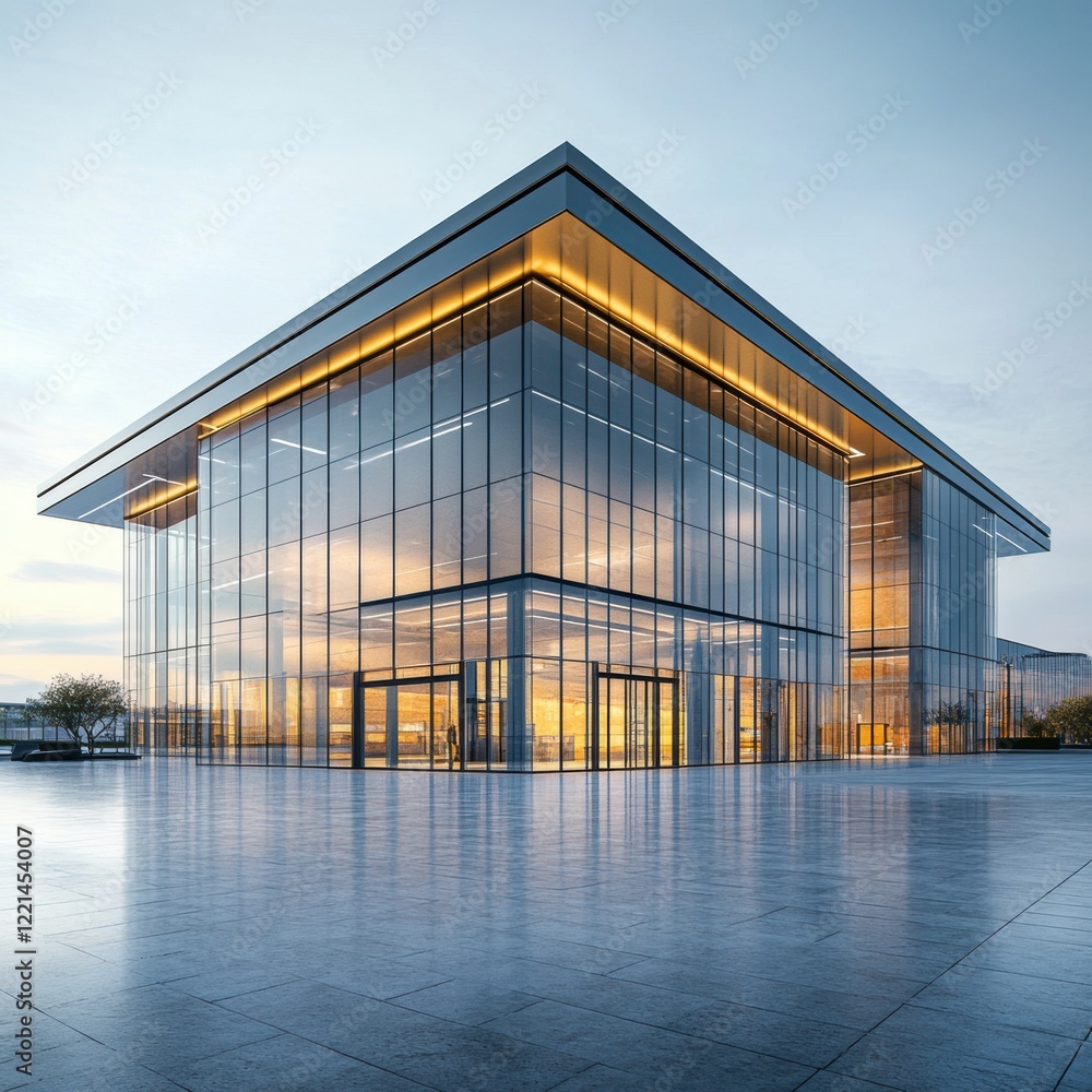 Aufkleber modern architectural design of a glass building at sunset in an urban setting showcasing sleek lines