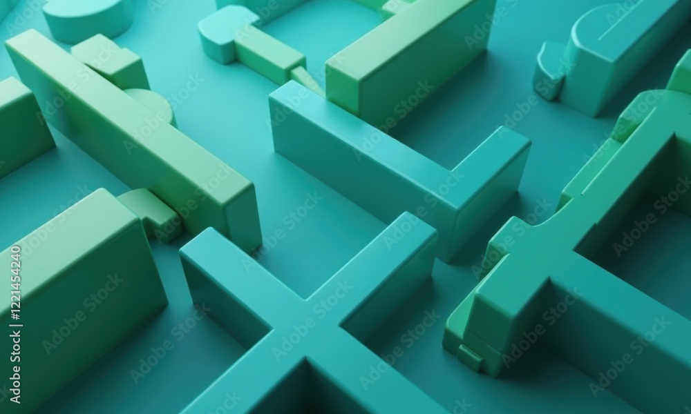 Poster green and blue image of blocks with letters and numbers