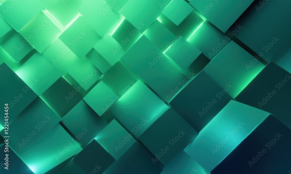 Poster green background with many small squares of different sizes