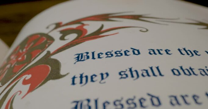 Holy Bible Macro Text Blessed Are The Merciful Pan Right
