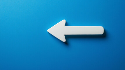 A large white arrow points to the left, set against a blue background, creating a bold and clear visual contrast.