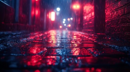 Neon-lit Street Filled With Vibrant Motorcycles Under Glowing Pink and Blue Lights at Night