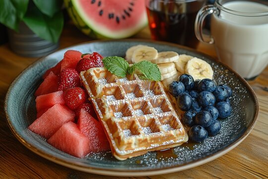 Delicious waffle with fresh fruit for a delightful breakfast or brunch