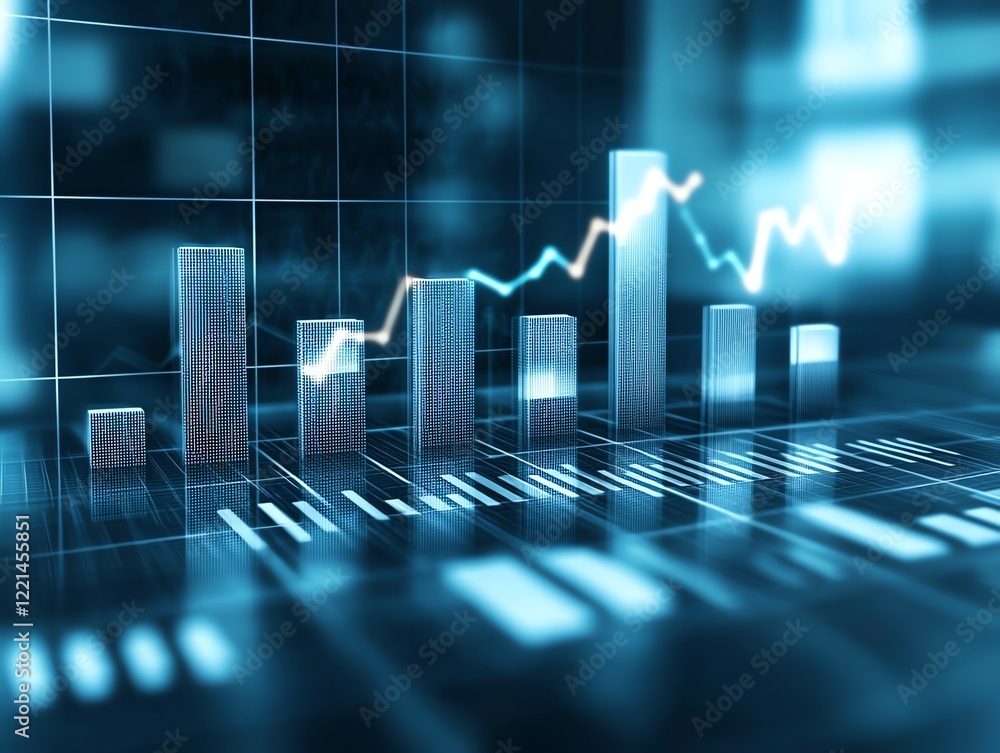 Aufkleber a modern digital representation of bar graphs and financial data on a glowing interface. this image 