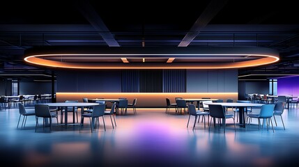 A modern, stylish interior of a conference room featuring sleek design, stunning lighting, and contemporary furniture. Perfect for business meetings, workshops, or presentations.