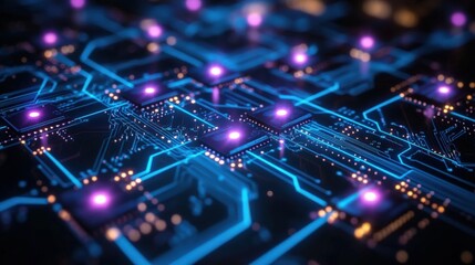 Fototapeta premium Abstract Circuit Board with Neon Highlights